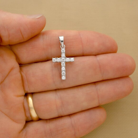 Sterling 925 Silver CZ Cross Pendant | Sparkling Faith Necklace | Elegant Gift - Picture 2 of 3